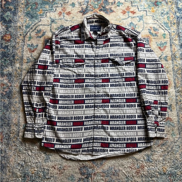Vintage Wrangler Rodeo All Over Print Pearl Snap Shirt Medium - Picture 1 of 5